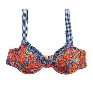 Strawberry Milk Mob Bikini Top XS‎ Disco Love Floral Ruffle Bra Orange Blue